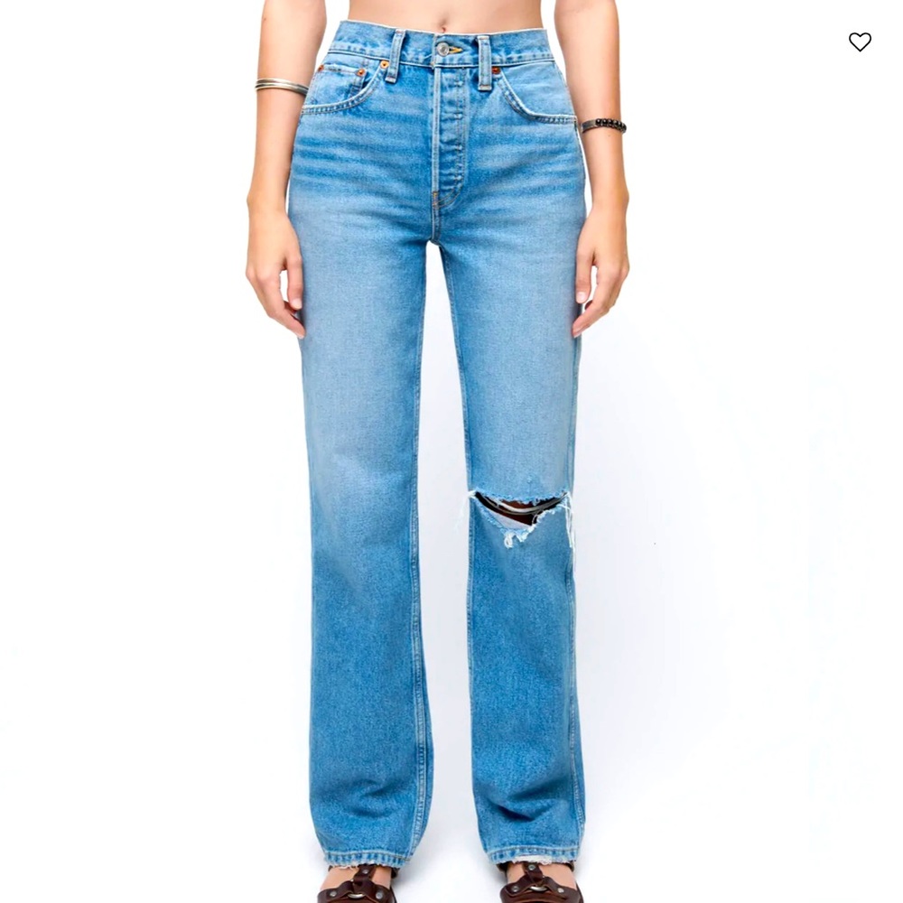 COPY - Re/Done 90’s High Rise Loose 5 Pocket Jeans in Worn Heather Blue